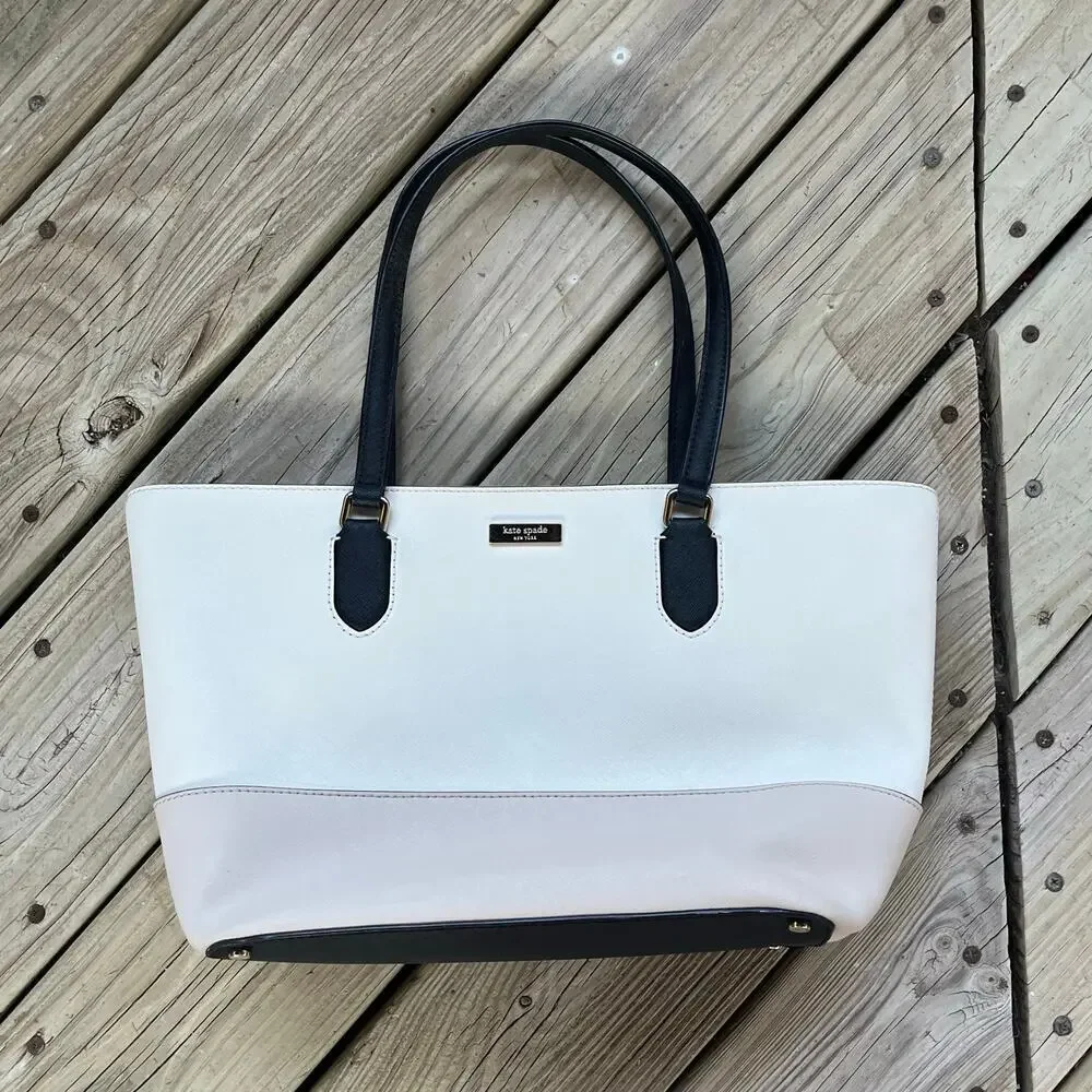Kate Spade Laurel Way Medium Dally Tote Bag Saffiano Leather Cream Colorblock